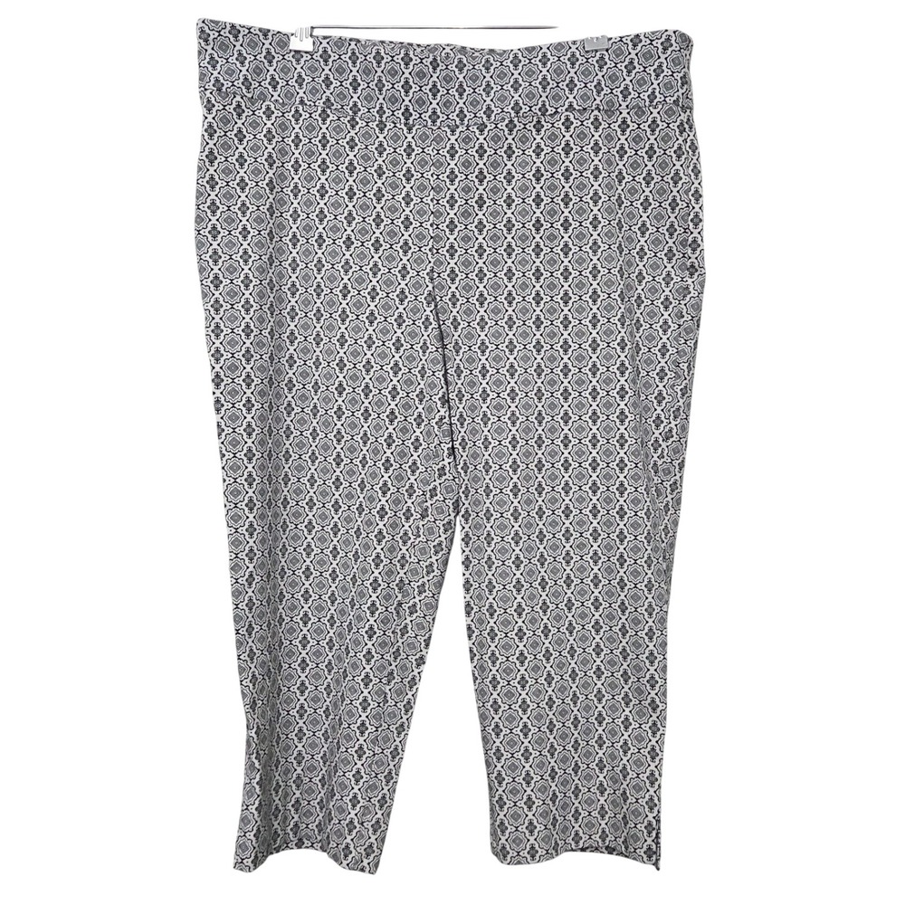 Zac & Rachel Woman 20W Black White‎ Geometric Print Cropped Capri Pull On Pants
